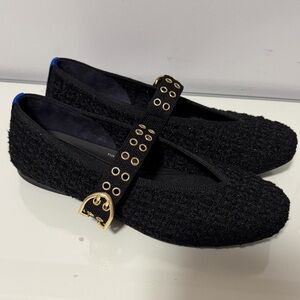 New Rothy's Black Textured Flats with Gold Accent new no tags